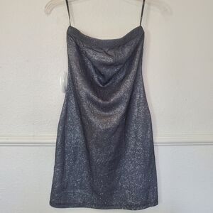 Forever 21 Dress Silver & Black Glittery Bandeau Tube Dress